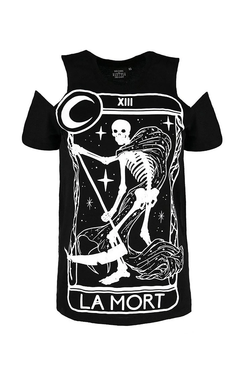 Restyle La Mort Tarot Card Cold Shoulder Top - Image 4