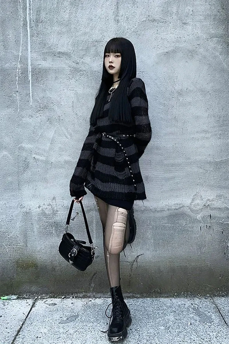 Catalyst Grey/Black Striped Distressed Sweater - Image 7