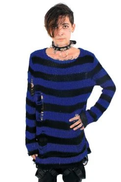 Catalyst Midnight Blue/Black Striped Distressed Sweater