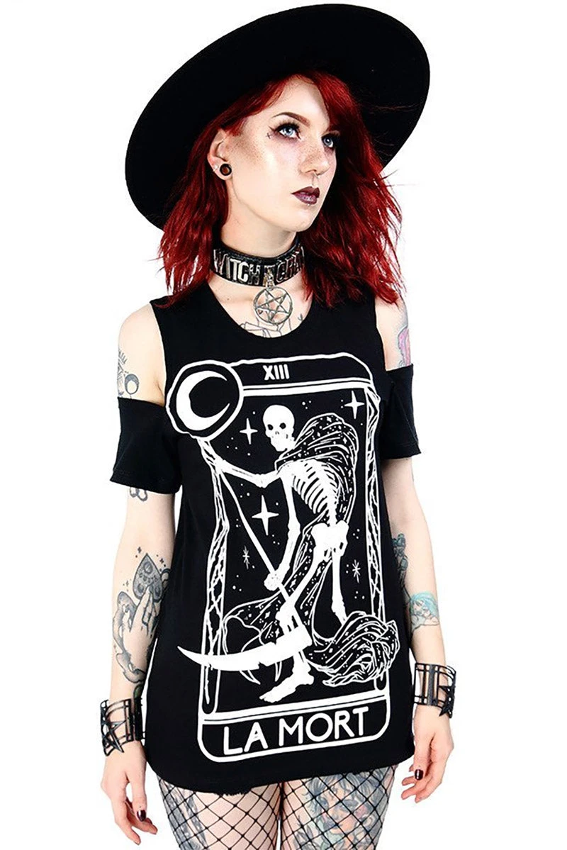 Restyle La Mort Tarot Card Cold Shoulder Top - Image 2