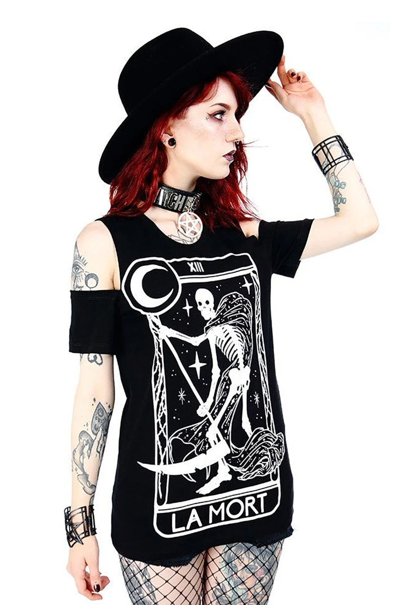 Restyle La Mort Tarot Card Cold Shoulder Top - Image 3