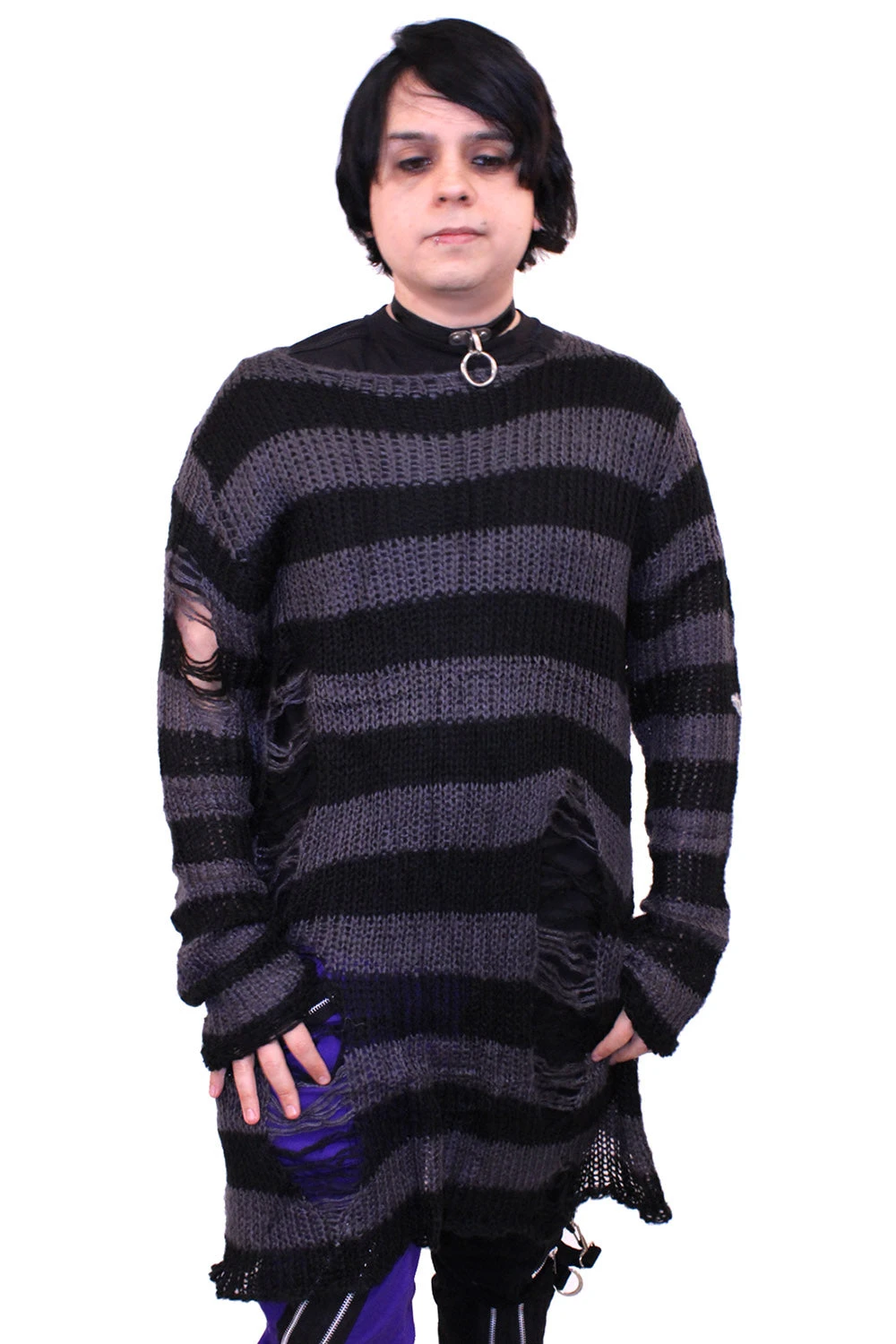 Catalyst Grey/Black Striped Distressed Sweater - Image 4