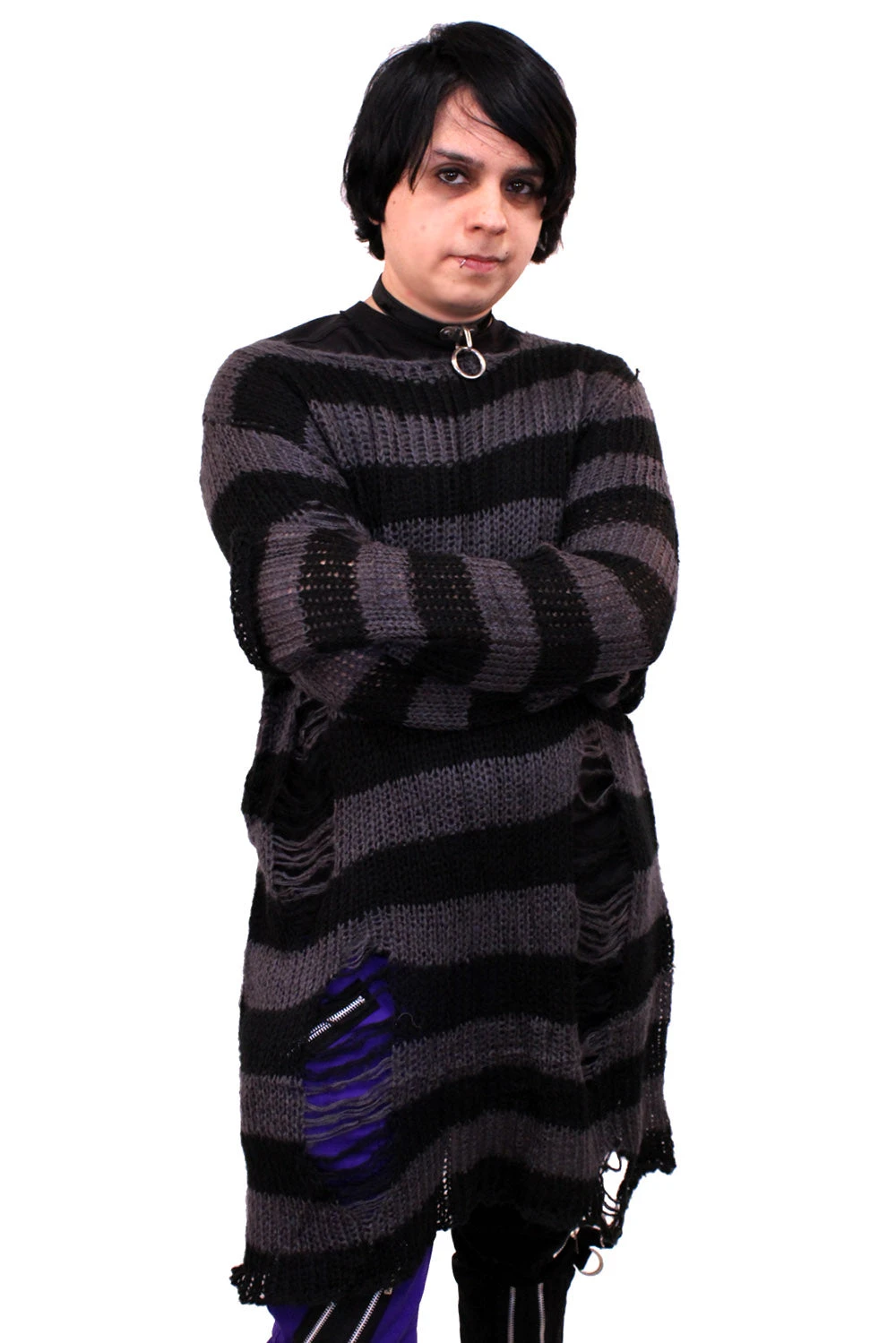 Catalyst Grey/Black Striped Distressed Sweater - Image 5