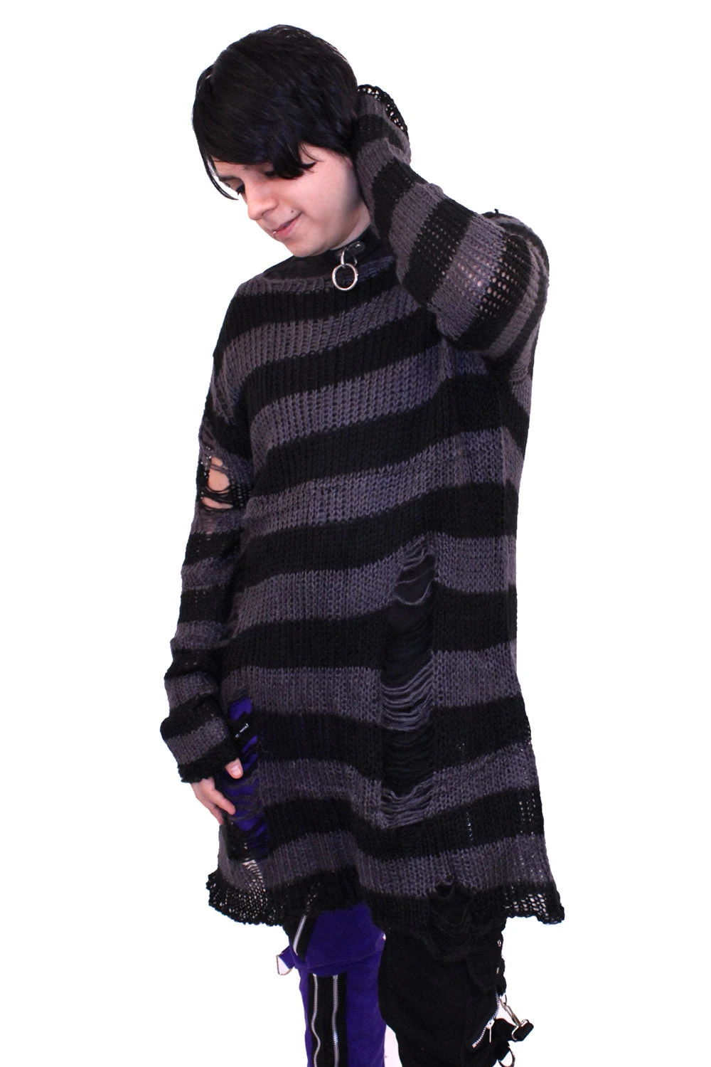 Catalyst Grey/Black Striped Distressed Sweater - Image 3