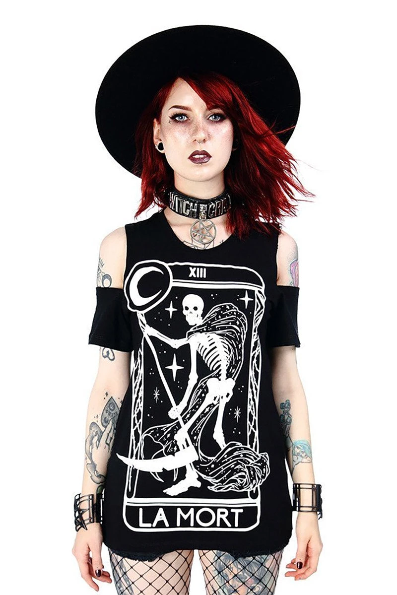 Restyle La Mort Tarot Card Cold Shoulder Top