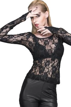 Devil Fashion Painting The Roses Black Mesh Top